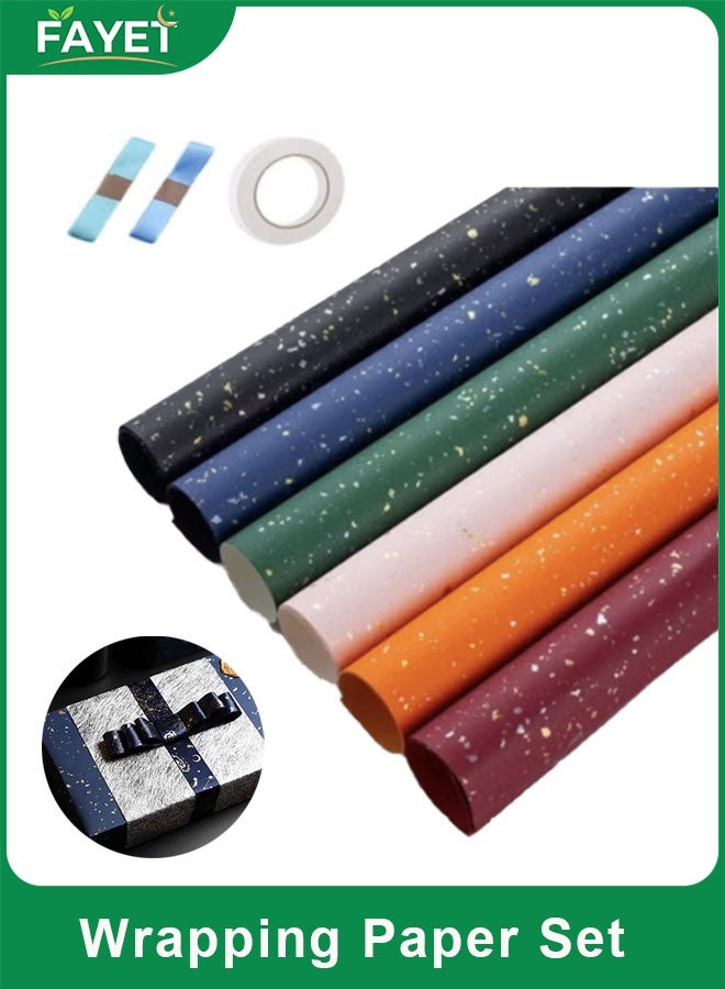 FAYET 6 Rolls Gift Wrapping Paper Set for Birthdays, Holidays, Weddings and Special Occasions, Glitter, Floral, and Solid Designs, 78×54cm Sheets, Premium Thick Recyclable Paper for DIY Decorations and Presents - Image 1
